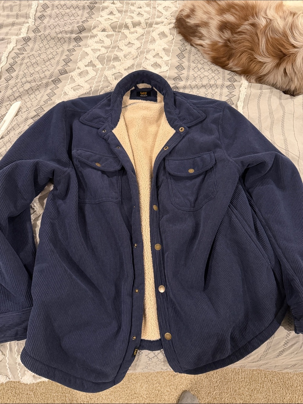 Lee Navy Corduroy Lightweight Sherpa-Lined Shirt Jacket- runs big - never worn